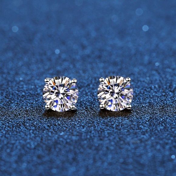 Jewelry - Certified 4.0ctw VVS Moissanite Diamond Solid 925 Sterling Silver Stud Earrings